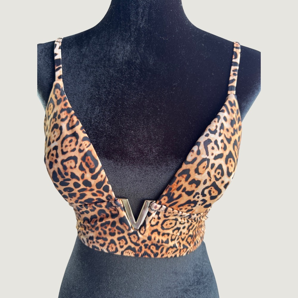 Victorias Secret Leopard Print V-Hardware Bikini Top Brown Tan Small